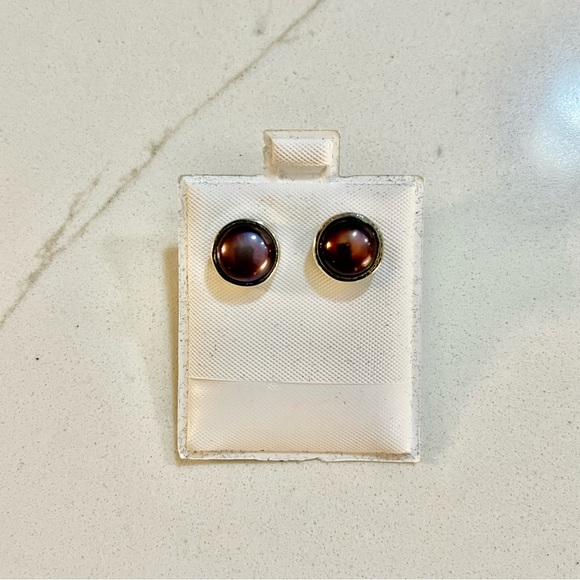Sterling Silver 925 Freshwater peacock pearl earrings - Picture 1 of 8
